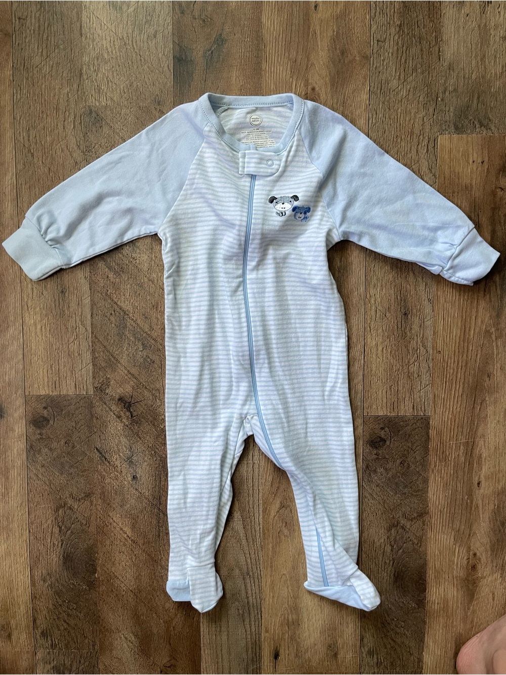 wonder nation Light Blue & White Striped Footed One-Piece